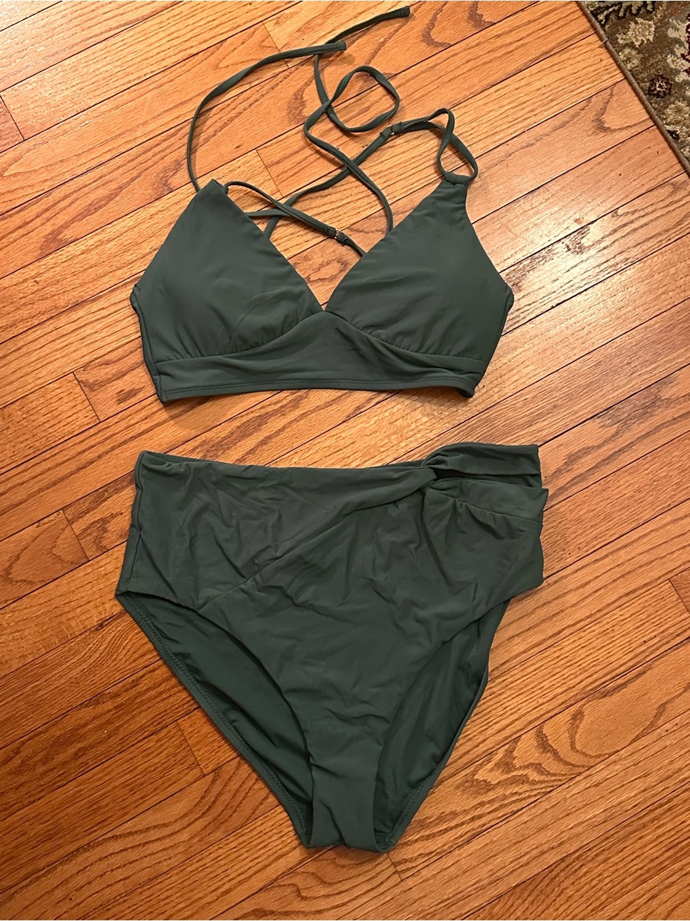 CALIA by Carrie Underwood Olive Green Two-Piece High-Waist Bikini